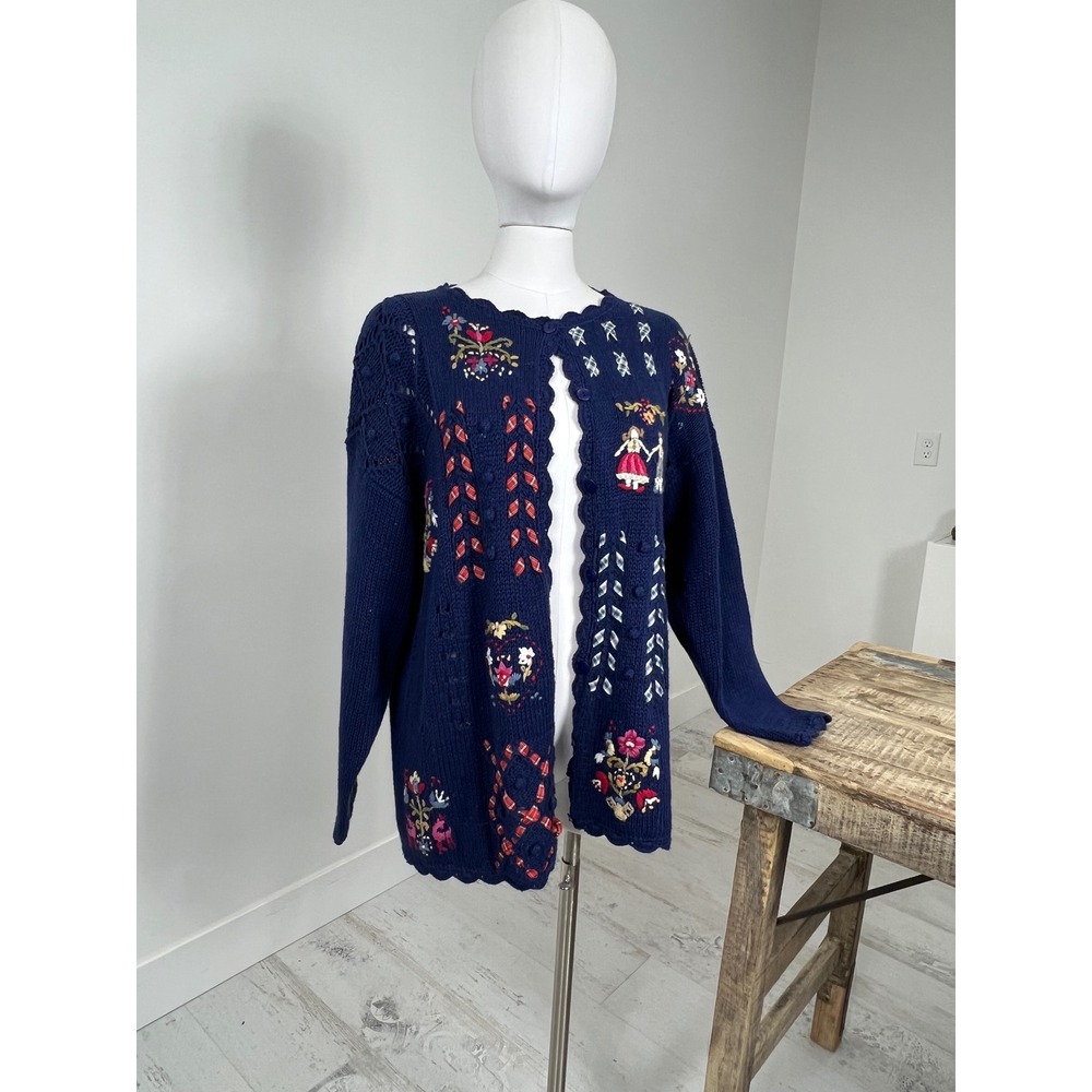 Andrea Lauren Cottage Core Cardigan Sweater Embroidered Sweater‎ Size Large